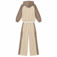 Ensemble deux pièces pour femme : sweat à capuche demi-zip raglan color block et pantalon cargo large pour un style décontracté au quotidien