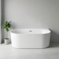 Baignoire autoportante en acrylique de 59 pouces avec drain central, finition écologique à bord fin, pour intérieur, en stock aux États-Unis