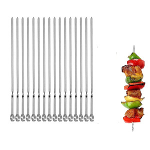 Cheap Wholesale Reusable Stainless Steel <b>Flat</b> Barbecue Skewers BBQ <b>Grilling</b> Accessories - Product Image 1