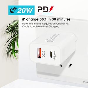 อะแดปเตอร์ชาร์จโทรศัพท์มือถือแบบ 2 พอร์ต 20W PD Type-C แท้ พร้อมระบบป้องกัน OTP รองรับ QC3.0  ปลั๊ก US/EU - Product Image 2