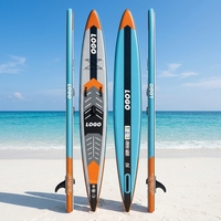Planche de paddle gonflable Inflatogo 14' Race Board pour lacs et rivières, construction en PVC Drop Stitch, écologique, pliable, kit de réparation, pompe