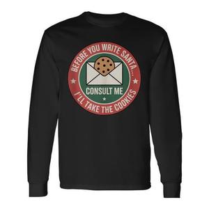 T-shirt unisexe à manches longues et col rond pour adulte, motif 'Biscuit de Noël Avant de Écrire au Père Noël', vêtement promotionnel imprimé en sérigraphie - Product Image 1