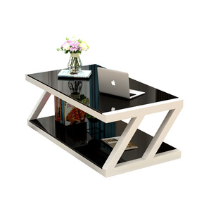 Table basse moderne en verre, avec Base métallique en forme de Z, offre spéciale - Product Image 1