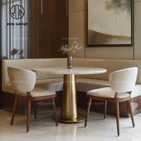 Canapé en velours avec table ronde en marbre en forme de L pour hôtel moderne, table et chaises de café, restaurant, mobilier de stand