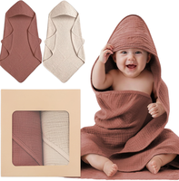 6 Layers Infancie 100% Cotton Muslin Hooded Baby Towels 90x90cm Soft Breathable Lightweight Quick-Dry Skin-Friendly