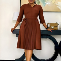 Dernière Collection Robes Élégantes Décontractées d'Automne pour Femmes, Mode Trois Quarts Manches Plissées Robes d'Église Africaines pour Femmes