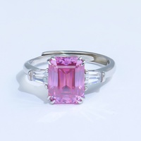 Bague de fiançailles unisexe de luxe en argent sterling 925 avec moissanite rose taille émeraude 3 carats sertie pavé et certificat GRA
