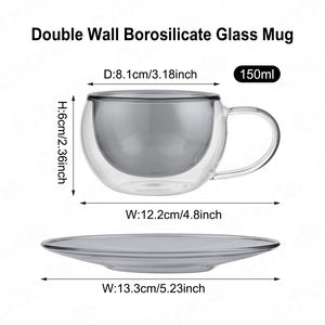 Tazas <span class=keywords><strong>de</strong></span> té y café <span class=keywords><strong>de</strong></span> Color gris <span class=keywords><strong>de</strong></span> alta calidad, platillos, diseño italiano elegante, Material <span class=keywords><strong>de</strong></span> vidrio, logotipo grabado para uso en café expreso - Product Image 3