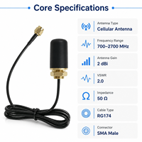 Antenne cellulaire 4G en forme de champignon 700-2700 MHz, montage à vis 12x55mm avec câble RG174, VSWR 2.0, gain 2dBi