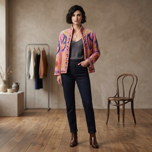 Chaqueta de Terciopelo Bordada con Diseño Suzani Rosa, Estilo Artesanal, para Mujer, con Motivos Florales Coloridos, Estilo Étnico Boho, Venta al Por Mayor - Product Image 5