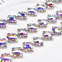 Chaîne fantaisie en strass soudés, forme de croissant, œil de cheval, couleur AB, couture, ceinture de robe de mariée, accessoires vestimentaires, décoration de bijoux DIY