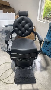 Professional Heavy-duty Hydraulic Pump Black Leather Men's Hair Salon <b>Retro</b> Portable Recliner High-end Barber <b>Chair</b>. - Product Image 4
