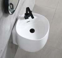 Lavabo semi-pied en céramique et porcelaine moderne HG White Sleek, à encastrer, facile à nettoyer, avec drain, pour usage hôtelier et commercial
