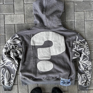 Felpa con Cappuccio da Uomo Personalizzata con Zip Stampa 3D a Rilievo all'Ingrosso Moda Streetwear Hip Hop Y2k Boxy in Cotone Effetto Vissuto con Strass - Product Image 3