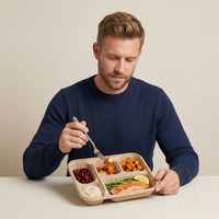 Contenants alimentaires jetables biodégradables en fibre de balle de riz, compatibles micro-ondes, sans BPA, 1200 ml, avec couvercle, certifiés LFGB, couleur naturelle, à emporter