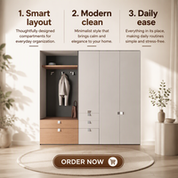 Meuble d'entrée moderne et minimaliste avec banc intégré et patères à vêtements – Rangement modulaire pour couloir
