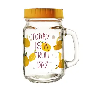 Bocaux à poignée Mason en verre transparent vide de 16oz 500ml avec couvercles et pailles vente en gros - Product Image 1