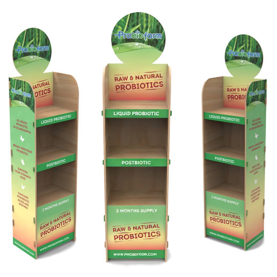 Custom Wooden Probiotics Supplement Display Rack Foldable Display Rack for Boxes, Cans & Bags for Supermarket & Retail Stores — view 3