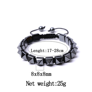 Natural Hematite Pyramid Beads <b>Bracelet</b> – <b>Adjustable</b> Woven Handmade Unisex Fashion Jewelry for Men Women - Product Image 6