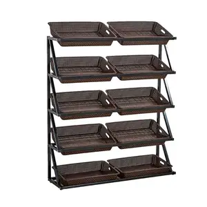 TMJ-2608 Custom High Quality Supermarket Fruit Vegetable Cbinet Wooden Metal Display Shelf Rack