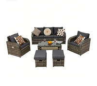 Outdoor Rattan-Gartenmöbel-Set, 7-Sitzer Garten-Sitzgruppe für Hinterhof, Poolbereich, Balkon