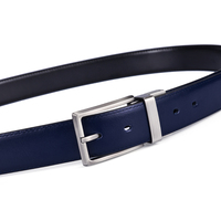 Sabuk Kulit Pria 3.2CM Biru dan Hitam, Sabuk Kulit Asli Bolak-Balik untuk Pria dengan Gesper Putar