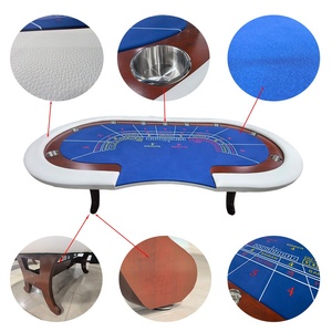 Mesa de Póker Profesional Baccarat OEM de 260*135*80cm para 9 Jugadores con Tela Azul, Riel de PU Blanco y Portavasos Metálicos para el <span class=keywords><strong>Juego</strong></span> de BlackJack - Product Image 1