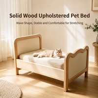 Lit pour chat en bois massif rembourré, canapé-lit pour animaux de compagnie, forme ondulée, bords arrondis, coussin doux pour chats d'intérieur