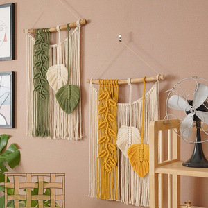 Tapiz de pared de macramé grande, tapiz tejido bohemio, para el hogar Decoración elegante, decoración de arte de pared de plumas de hoja hecha a mano Bohemia moderna - Product Image 5