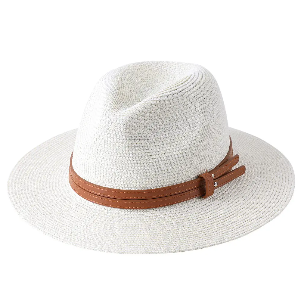 Hotsale all'ingrosso nuovo cappello di paglia a forma morbida Panama estate donna/uomo cappello Fedora a tesa larga da spiaggia con protezione UV