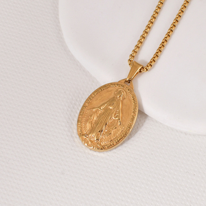 Vente chaude Vierge Marie Collier 18K En Acier Inoxydable Catholique Religieux Bijoux Médaille Miraculeuse Marie Pendentif Collier pour Femmes - Product Image 4