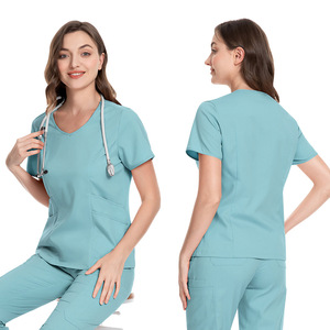 Hospital Uniforms Fashion Jogger Scrubs Sets Unisex Short-sleeved Nurse Uniform Stretchable Washable Quick-Drying <b>Top</b> & Pants - Product Image 2