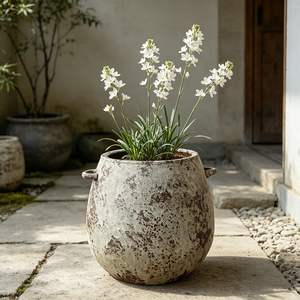 Pot de jardin rustique d'extérieur, grand vase à large ouverture, pot en céramique artisanal pour bonsaï, plantes en pot et décoration de patio - Product Image 1