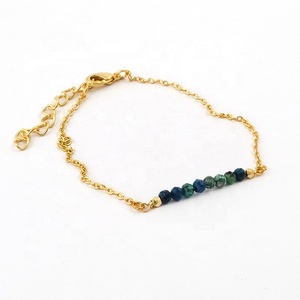 ปรับLapis Lazuliอัญมณีสร้อยข้อมือเครื่องประดับทองชุบสีฟ้าสร้อยข้อมือลูกปัดกุ้งก้ามกรามClawชุดBohoแฟชั่นเครื่องประดับของขวัญ - Product Image 3