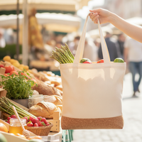 Sac fourre-tout en toile avec fond en liège, logo personnalisé, réutilisable, avec longues poignées pour les courses, le marché, la plage, les voyages, le travail