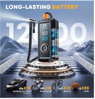 Compresseur d'Air Portable pour Voiture avec Lampe d'Urgence et Écran de Pression LCD, Gonfleur de Pneus en Matériau ABS