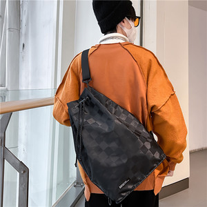 Drawstring Shoulder Bag Lattice Pattern Large Capacity Unisex Backpack For School Commute Summer 2024 - Product Image 3