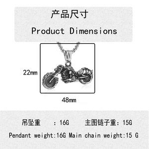 Pendentif moto flamme en acier titane, chaîne argentée et dorée 3.0*60cm, pendentifs thématiques pour hommes, cadeau, bijoux de mode - Product Image 3