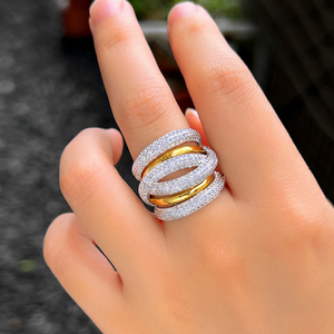 Bagues Superposées pour <span class=keywords><strong>Femme</strong></span>, en Zircon Cubique, à Géométrie Torsadée et Cercles Entrelacés, de Style Marocain, pour Fiançailles, Mariage, Bijoux de Mariée de Dubaï - Product Image 2
