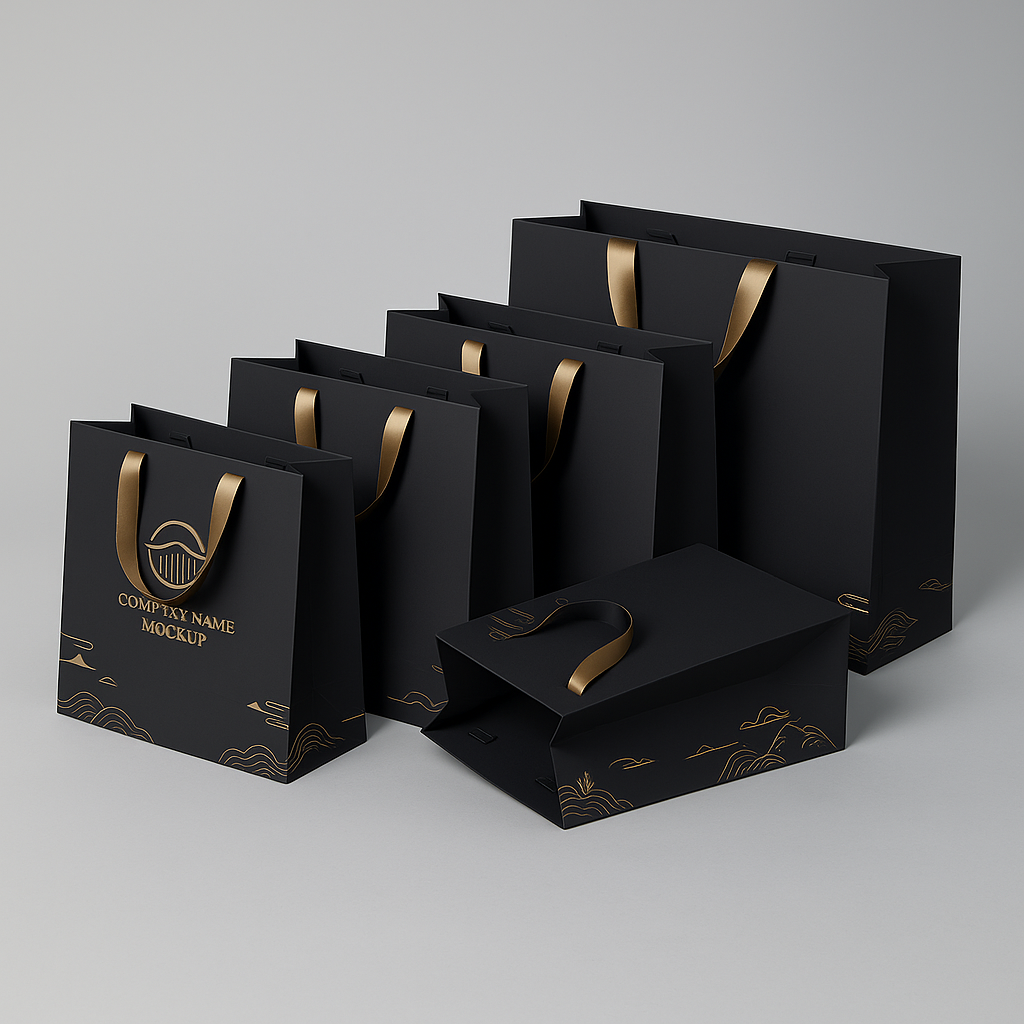 Custom Your Own Logo Luxury Black Cosmetic Clothes Packaging Gift Carry Boutique Shopping Cardboard Paper Bags for Clothing
