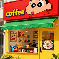 Cafetería Temática de Crayon Shin-chan, Combinación de Colores de Alta Saturación, Diseño de Tono Vibrante con Personajes de Dibujos Animados