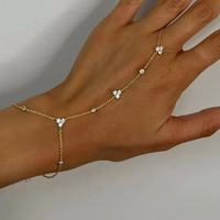 Chaîne de doigt en acier inoxydable personnalisée OEM, chaîne de main minimaliste, art de la main superposé, fleur, bracelet en CZ blanc pour femmes, bijoux