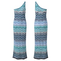 Robe longue décontractée en maille à rayures chevron pour femme, asymétrique à une épaule, sans manches, moulante, pour soirée et club, vêtements décontractés