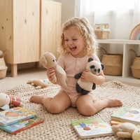 Jouets en peluche animaux tricotés à la main - 4 styles adorables : abeille, panda, chiot, ours - Adorables peluches douces au crochet pour nouveau-nés et nourrissons
