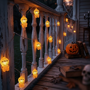 Luces LED de Cadena para Decoración de Halloween, con Diseño de Telaraña, Calabaza, Fantasma, Calavera, Momia y Gato, Funciona con Pilas, Luces Decorativas para Fiestas al Aire Libre - Product Image 5