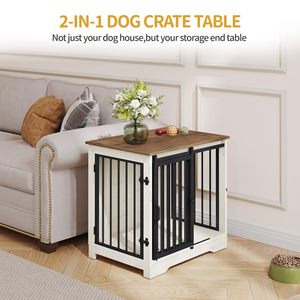 Jaula para Perros 2 en 1 Multifuncional de Madera Maciza, Uso Doméstico, Barras Verticales Reforzadas, Jaula Anti-mordidas de Hierro para Perros, Sala de Estar - Product Image 2