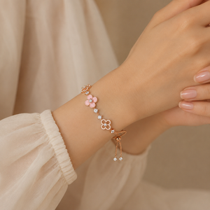 Pink Flower 18K Gold Plated Stainless Steel <b>Bracelet</b> Versatile Fashionable <b>Bracelet</b> - Product Image 3