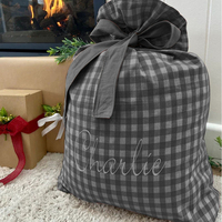 Sacs de Noël en Gingham pour Décoration d'Intérieur, Broderie Initiale Personnalisée, Sacs Cadeaux de Noël, Sachets à Bonbons, Vente en Gros