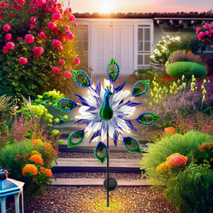 <strong>Peacock</strong> Wind Spinner Outdoor Metal Yard <strong>Lights</strong> Decorative Spinner <strong>Solar</strong> <strong>Garden</strong> Stakes