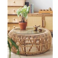 Meubles de maison, petite table basse tissée, chaise pour le thé de l'après-midi, tabourets modernes créatifs écologiques, table à thé ronde en rotin tissé